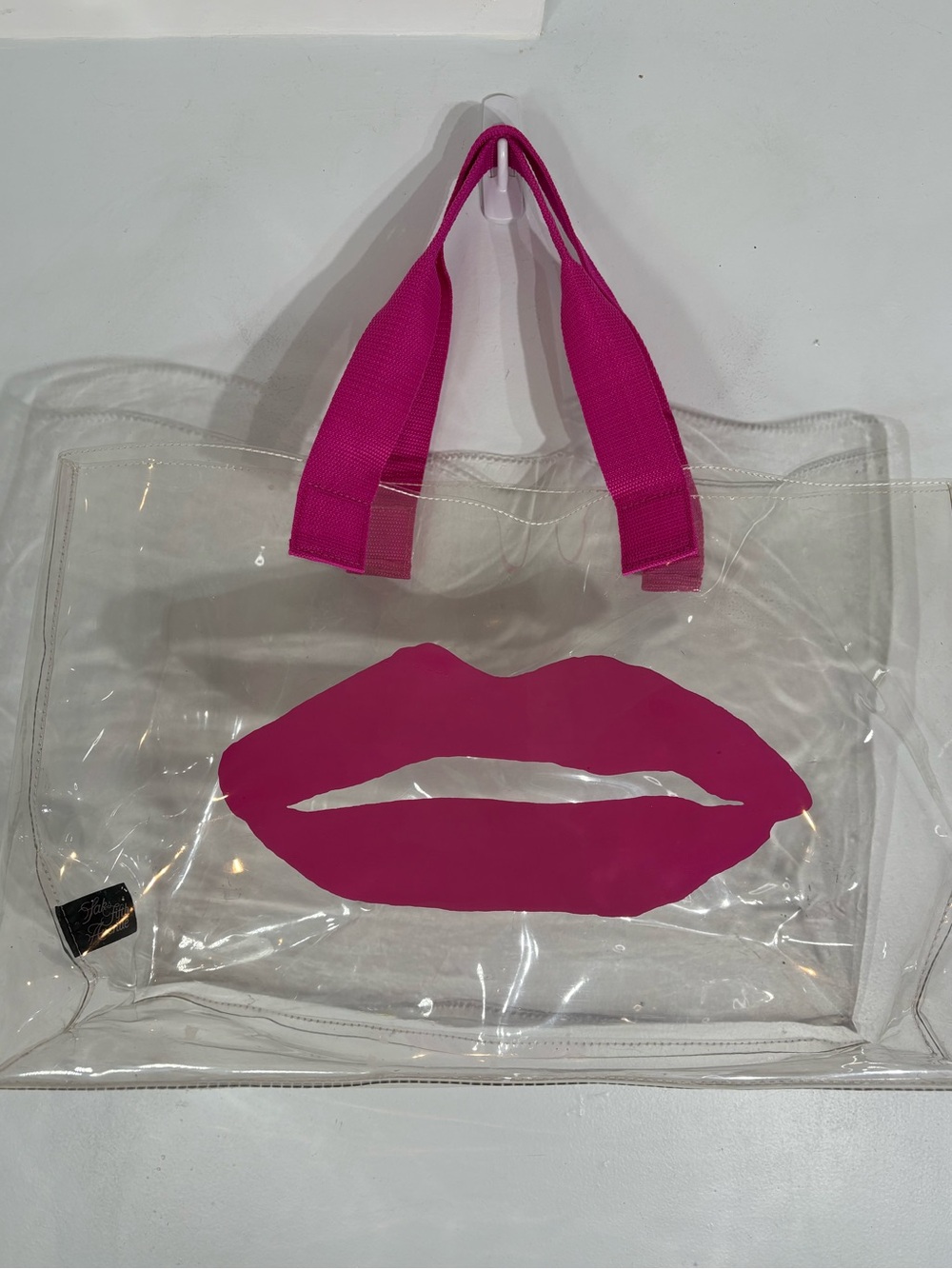 Saks Fifth Avenue Clear Vinyl Tote Bag with Pink Lips
